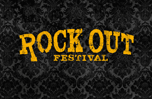 Rock Out Festival Logo vor Sternsymbol, gelbe Schrift auf dunklem Hintergrund